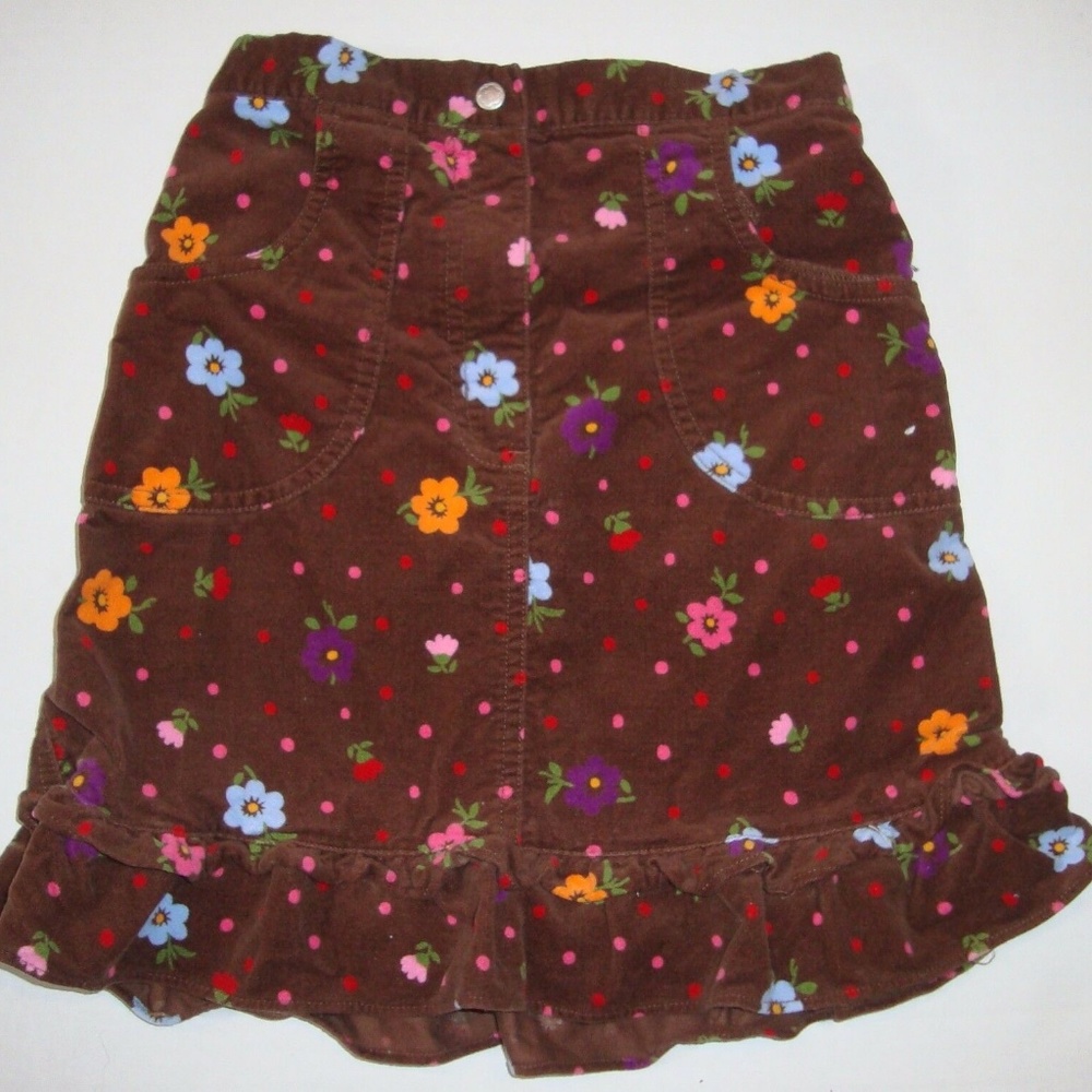 Hanna Andersson Brown Floral Velour Skirt 140